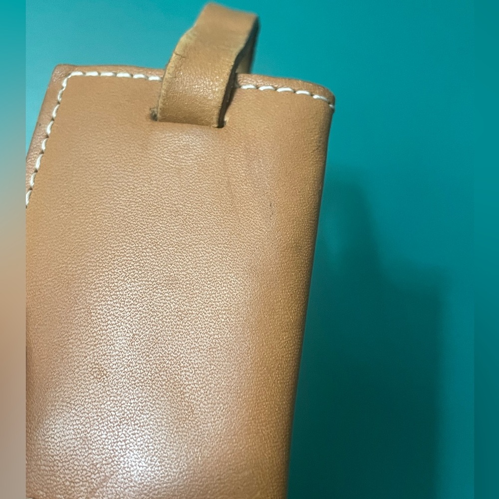 VTG CHRISTIAN DIOR Bagages Camel Brown Leather Luggage Tag Holder - Picture 5 of 11